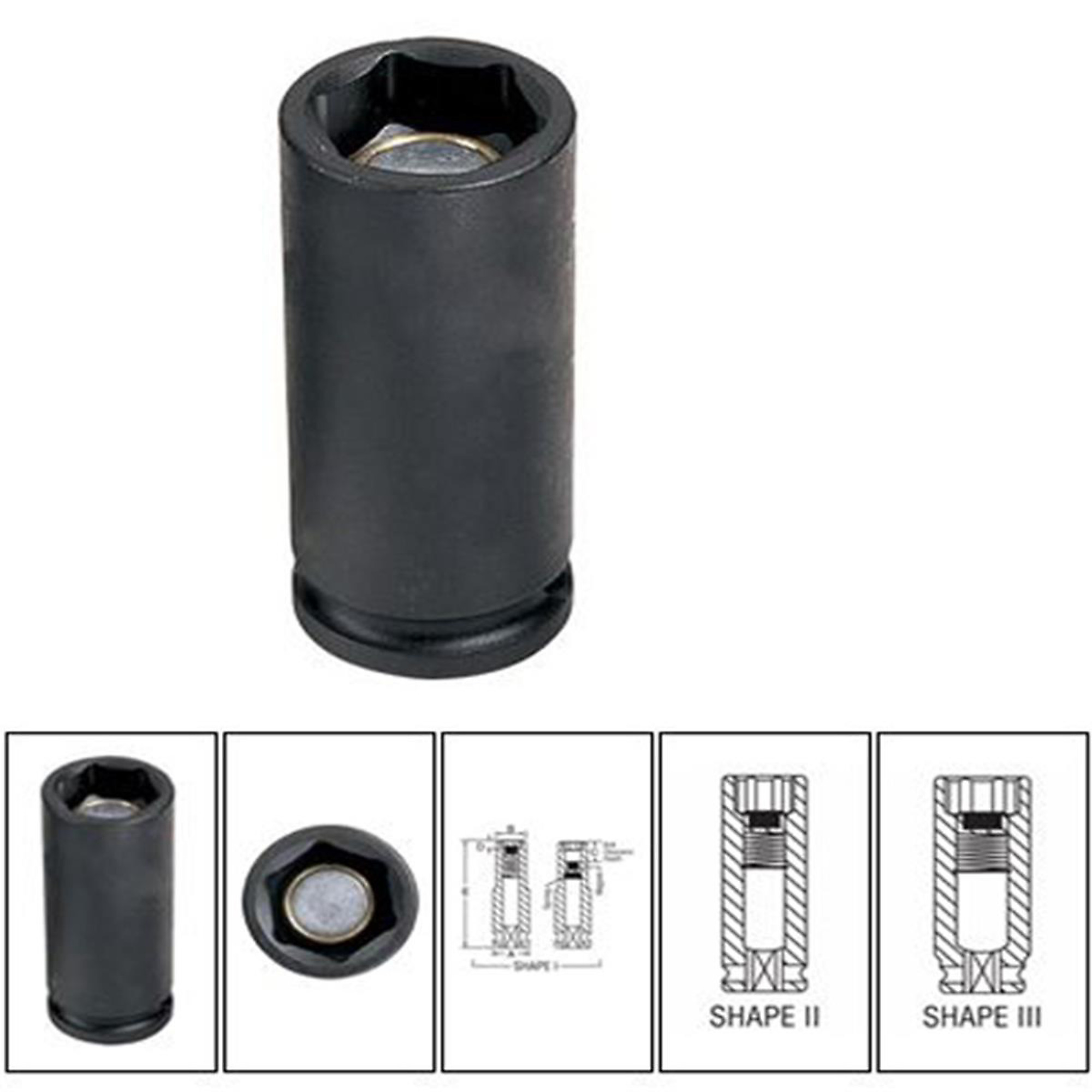 Grey Pneumatic Impact Socket — 10mm, 3/8in. Drive, 6-Point, Magnetic, Deep, Black, Model# GRE1010MDG